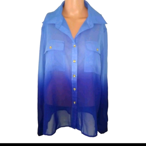 Anne French Tops - Women's Sheer Blue Button-Up Blouse